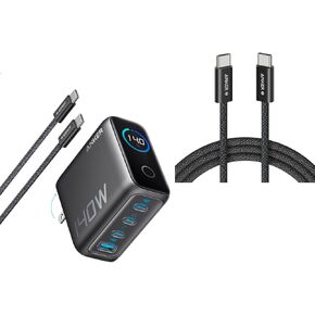Anker Zolo USB C to USB C Cable, Braided and Dirt-Free Type C Fast Charging Cable, Slim Connector, for iPhone 16 Series, MacBook (240W) (Black, 6ft)&140W USB-C Charger, Laptop Charger, 4-Port Mu