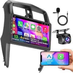 Car Radio for Nissan Versa Sedan 2015-2019 Android 13 Stereo 10.1" QLED Touchscreen Support Wireless Carplay Android Auto DSP Bluetooth GPS Navigation Mirrorlink+Rear Camera,4G+64G