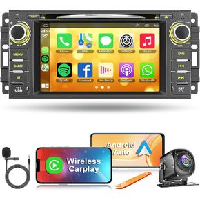 Car Radio with CD/DVD Player for Dodge RAM 1500 2500 3500 (2009-2012), for Jeep Wrangle/Unlimited (2007-2015), 7 Inch Touch Screen Car Stereo with Carplay& Android Auto, Bluetooth & GPS,FM/AM Radio