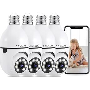Wireless Light Bulb Security Camera 1080P 360 Degree Pan Tilt Wireless Floodlight Night Vision with Floodlight Human Motion Detection and Alarm（4packs