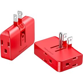 2 Pack Plug Splitter - 3 Prong Wall Adapter with 2 to 3 Prong Outlet Converter, Safe & Space-Saving Plug Extender, Yellow