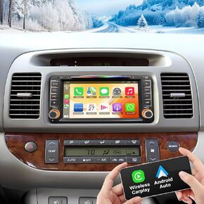 Car Radio with CD/DVD Player for Toyota Camry (2002-2006), Corolla (2003-2008), Highlander (2001-2007), RAV4 (2001-2005), 7 Inch Touch Screen Car Stereo with Carplay& Android Auto