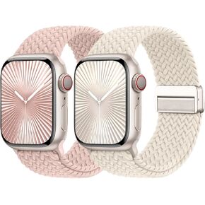 Braided Stretchy Bands with Magnetic Clasp Compatible for Apple Watch Band 38mm 40mm 41mm 42mm 44mm 45mm 46mm 49mm Women Men, Soft Nylon Sport Solo Loop for iWatch Series 10 9 8 7 6 5 4 3 Ultra 2 1 SE