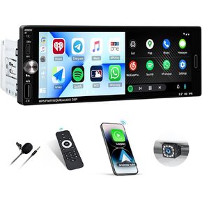 Car Stereo Single Din with Wireless Carplay Android Auto,6.9 Inch HD IPS Touch Screen Single Din Car Radio with Mirror Link Bluetooth 5.1 FM Radio USB Type-C Fast Charge+12LED Backup Camera