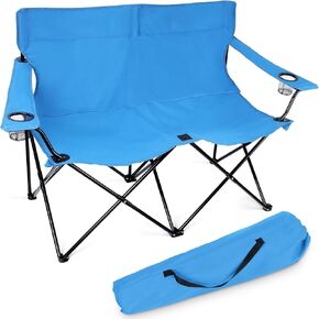 Leonyo Loveseat Camping Chair, 600D Oxford Fabric Portable Outdoor Folding Double Seat Lawn Chairs for Adults with Carrying Bag for Beach, Backyard, Fishing, Blue