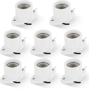 4 Pcs Porcelain Lamp Holder Socket Keyless Porcelain Threaded Socket Medium Base E26 Socket Porcelain Light Socket with Two Hole Flange Mounting and 6" Wire Indoor Garage Closet Lighting