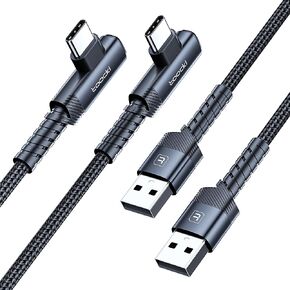 USB to USB C Cable [10ft, 2Pack ] USB A to Type C Right Angle Charger Cord 90 Degree Braided Fast Charging for iPhone 16/15/15 Plus/15 Pro/15 Pro Max/Samsung Galaxy S10 S10+, A15 A25, LG V30, Switch