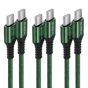 USB C to USB C Cable (10ft, 3-Pack), 60W (3A) Fast Charging for iPhone 16/15, Samsung S24 S23, iPad Air, iPad Pro, MacBook Pro, MacBook Air, Switch and More (Green)