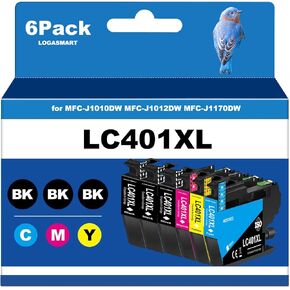 LC401XL Ink Cartridges for Brother Printer Compatible for LC401 Ink Cartridges for MFC-J1010DW MFC-J1012DW MFC-J1170DW Printer 6 Pack (3 Black, 1 Cyan, 1 Magenta, 1 Yellow)