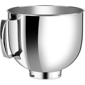 5QT Stainless Steel Mixer Bowl for Kitchenaid Stand Mixers 4.5-5 QT Tilt-Head Mixer Mixing Bowl with Handle, Silver, Polished
