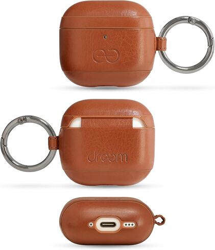 Dreem Om Case Cover with Keychain Clip Compatible with AirPods 4 for Apple AirPods 4th Generation, Vegan Leather AirPod Case for Men & Women, Luxury Earbuds Accessory for iPhone - Caramel in Kuwait
