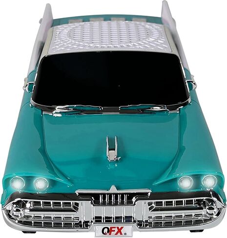 QFX Bluetooth 1959 Retro Classic Car Speaker, Dual 2-inch Speakers, Hands-Free Link, Built-in Microphone, FM Radio, and LED Party Lights, Red - BT-1959-RED in Kuwait