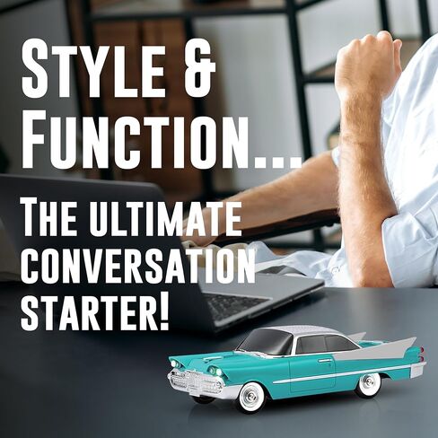 QFX Bluetooth 1959 Retro Classic Car Speaker, Dual 2-inch Speakers, Hands-Free Link, Built-in Microphone, FM Radio, and LED Party Lights, Red - BT-1959-RED in Kuwait