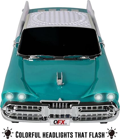 QFX Bluetooth 1959 Retro Classic Car Speaker, Dual 2-inch Speakers, Hands-Free Link, Built-in Microphone, FM Radio, and LED Party Lights, Red - BT-1959-RED in Kuwait