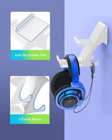 6amLifestyle Controller and Headphone Wall Mount Holder Stand with Cord Hanger for PS5 PS4 Xbox One Switch Pro Gamepad Controller Hook Strong Adhesive/Screws, White in Kuwait