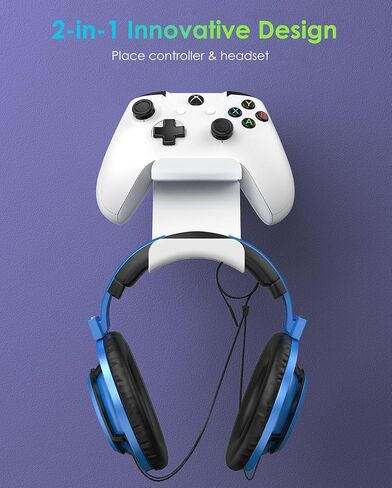 6amLifestyle Controller and Headphone Wall Mount Holder Stand with Cord Hanger for PS5 PS4 Xbox One Switch Pro Gamepad Controller Hook Strong Adhesive/Screws, White in Kuwait