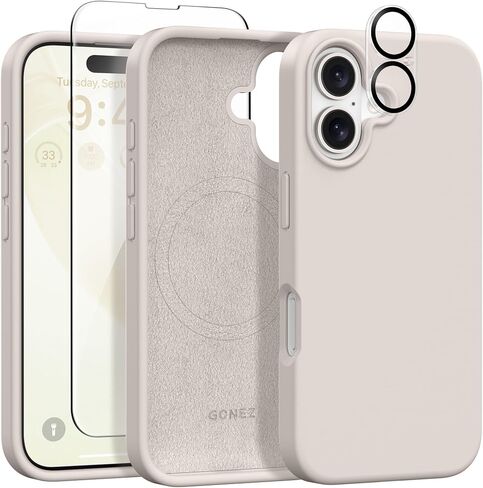 GONDZ MANGETER for iPhone 16 ، متوافق مع Magsafe ، [واقي شاشة + حامي عدسة الكاميرا] ، حالة الهاتف الواقي المضاد للخلع من السيليكون 6.1 بوصة ، الحجر in Kuwait