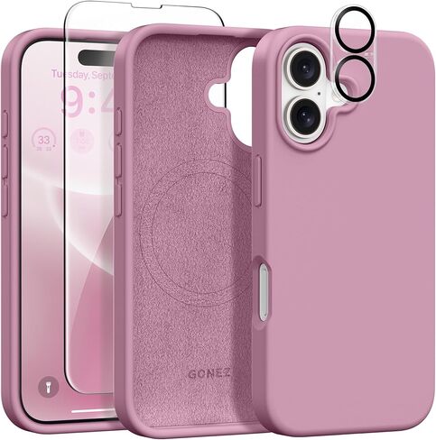 GONEZ Magnetic for iPhone 16 Case, Compatible with MagSafe, [Screen Protector + Camera Lens Protector], Silicone Shockproof Anti-Scratch Protective Phone Case 6.1 inch, Stone in Kuwait