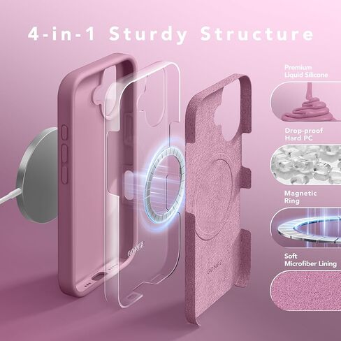 GONEZ Magnetic for iPhone 16 Case, Compatible with MagSafe, [Screen Protector + Camera Lens Protector], Silicone Shockproof Anti-Scratch Protective Phone Case 6.1 inch, Stone in Kuwait