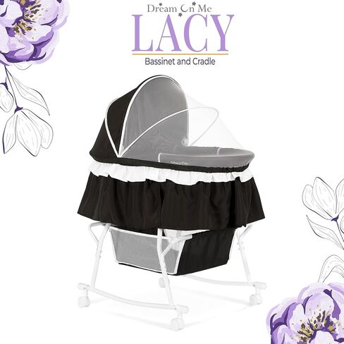 Lacy Portable 2-in-1 Bassinet & Cradle in Blue and White, Lightweight Baby Bassinet with Storage Basket, Adjustable and Removable Canopy in Kuwait