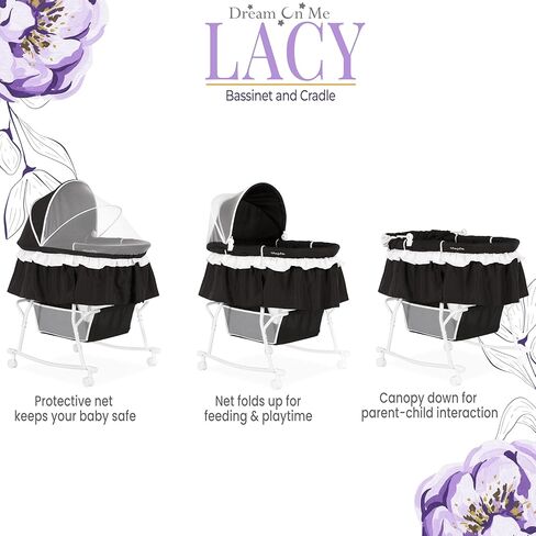 Lacy Portable 2-in-1 Bassinet & Cradle in Blue and White, Lightweight Baby Bassinet with Storage Basket, Adjustable and Removable Canopy in Kuwait