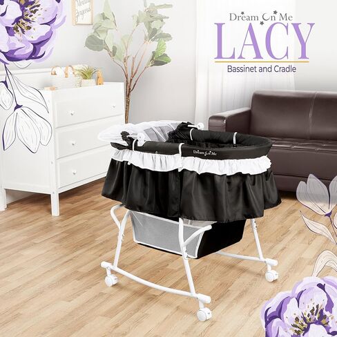 Lacy Portable 2-in-1 Bassinet & Cradle in Blue and White, Lightweight Baby Bassinet with Storage Basket, Adjustable and Removable Canopy in Kuwait