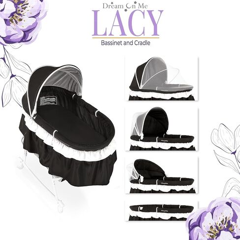 Lacy Portable 2-in-1 Bassinet & Cradle in Blue and White, Lightweight Baby Bassinet with Storage Basket, Adjustable and Removable Canopy in Kuwait