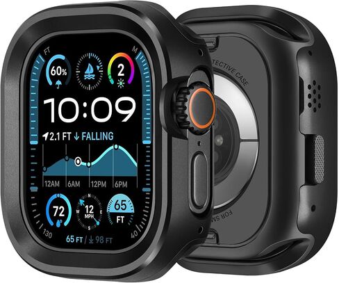 2 in 1 Metal Case Compatible with Apple Watch Ultra 2/Ultra 49mm Case, Rugged Protective Bumper with Shockproof Silicone Cover for iWatch 49mm (Black) in Saudi Arabia