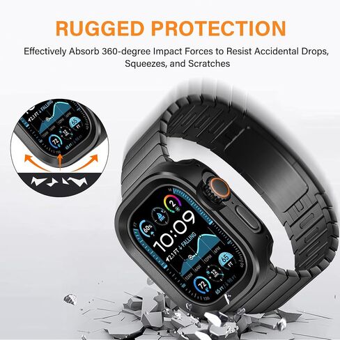 2 in 1 Metal Case Compatible with Apple Watch Ultra 2/Ultra 49mm Case, Rugged Protective Bumper with Shockproof Silicone Cover for iWatch 49mm (Black) in Saudi Arabia