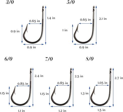 Southern Tuna Saltwater Fishing Hooks, 15pcs Stainless Steel Big Game Trolling Hooks Forged Ringed Extra 6X Strong Ultra Sharp Size 5/0-13/0 in Saudi Arabia