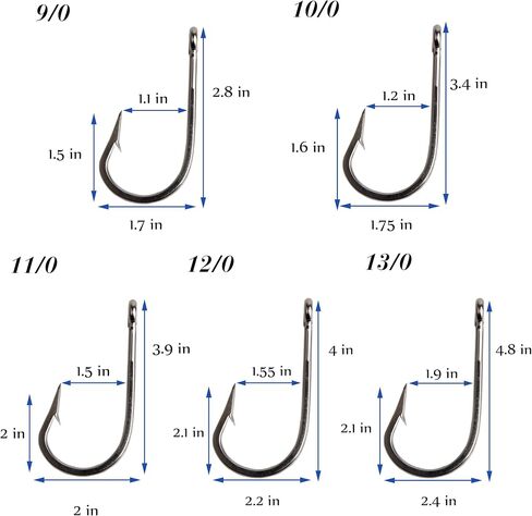 Southern Tuna Saltwater Fishing Hooks, 15pcs Stainless Steel Big Game Trolling Hooks Forged Ringed Extra 6X Strong Ultra Sharp Size 5/0-13/0 in Saudi Arabia