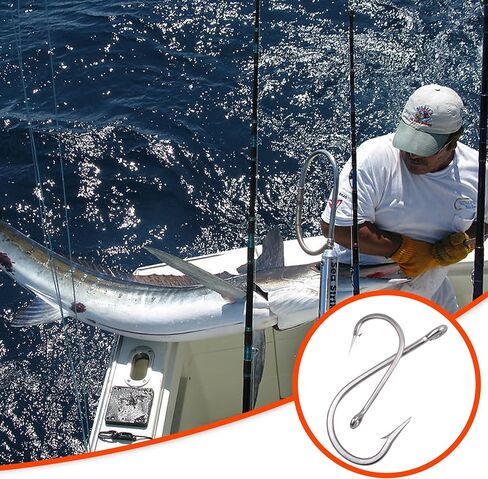 Southern Tuna Saltwater Fishing Hooks, 15pcs Stainless Steel Big Game Trolling Hooks Forged Ringed Extra 6X Strong Ultra Sharp Size 5/0-13/0 in Saudi Arabia