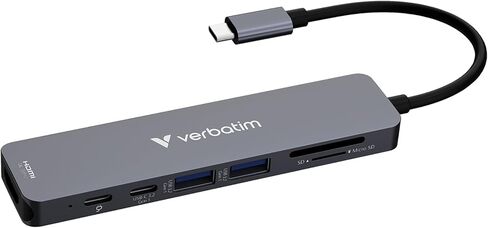 Verbatim USB-C Essentials Multiport Hub – 7 Ports: (2) USB-A 3.0/3.2 Gen 1, (2) USB-C 3.0/3.2 Gen 1, SD and Micro SD Card Slots with 4K HDMI and Up to 100W Power Delivery in Kuwait