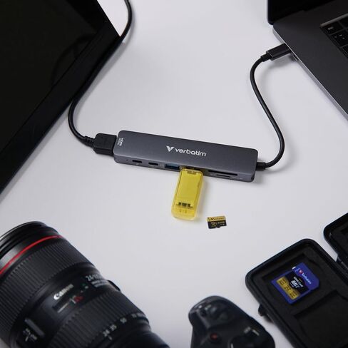 Verbatim USB-C Essentials Multiport Hub – 7 Ports: (2) USB-A 3.0/3.2 Gen 1, (2) USB-C 3.0/3.2 Gen 1, SD and Micro SD Card Slots with 4K HDMI and Up to 100W Power Delivery in Kuwait