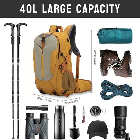Hiking Backpack 40L, Waterproof Hiking Backpack with Rain Cover, Large Camping Bag Outdoor Sport Travel Daypack | Rain Cover in Kuwait