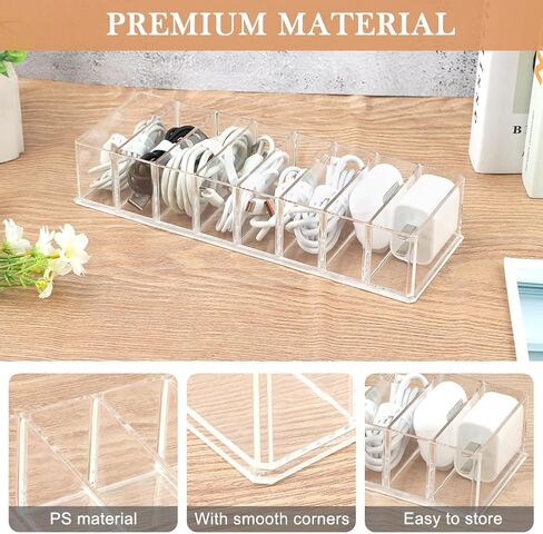 4Pcs Cable Organizer Box with Cable Ties Charger Box Organizer Cord Storage Organizer Box with 40 Wire Ties for Office Desk Drawer Crafts Fishing Tackles(Clear) in Saudi Arabia