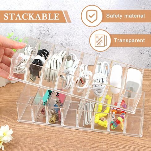 4Pcs Cable Organizer Box with Cable Ties Charger Box Organizer Cord Storage Organizer Box with 40 Wire Ties for Office Desk Drawer Crafts Fishing Tackles(Clear) in Saudi Arabia
