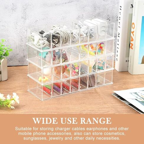4Pcs Cable Organizer Box with Cable Ties Charger Box Organizer Cord Storage Organizer Box with 40 Wire Ties for Office Desk Drawer Crafts Fishing Tackles(Clear) in Saudi Arabia