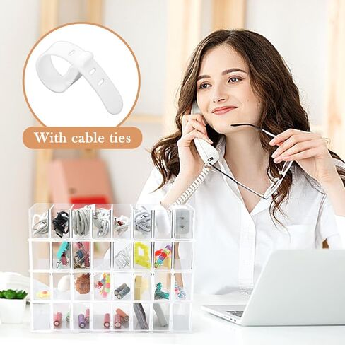 4Pcs Cable Organizer Box with Cable Ties Charger Box Organizer Cord Storage Organizer Box with 40 Wire Ties for Office Desk Drawer Crafts Fishing Tackles(Clear) in Saudi Arabia
