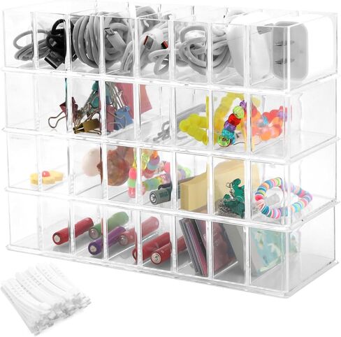 4Pcs Cable Organizer Box with Cable Ties Charger Box Organizer Cord Storage Organizer Box with 40 Wire Ties for Office Desk Drawer Crafts Fishing Tackles(Clear) in Saudi Arabia