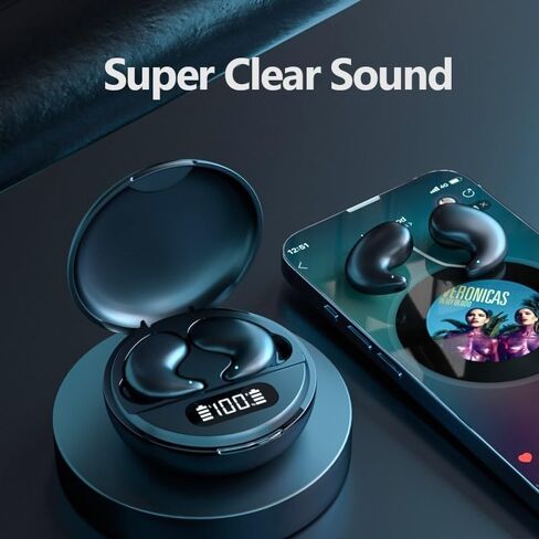 Wireless Invisible Sleep Headphones, Small Flat Fit Comfort Ware Sleeping Earbuds for Side Sleepers, Long Playtime LED Power Display Water Resistant Earphones for Sleeping Running Sports (Black) in Saudi Arabia