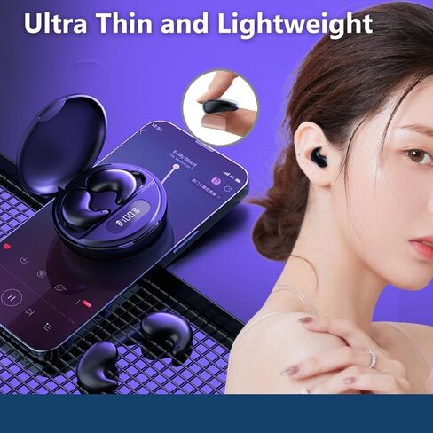 Wireless Invisible Sleep Headphones, Small Flat Fit Comfort Ware Sleeping Earbuds for Side Sleepers, Long Playtime LED Power Display Water Resistant Earphones for Sleeping Running Sports (Black) in Saudi Arabia