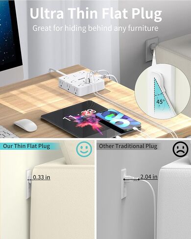 Power Strip Surge Protector - Maxpw 10 ft Flat Plug Extension Cord with 12 Outlets & 4 USB Ports (2 USB C), 1700 Joules, Wall Mount, Desk Charging Station for Home Office Dorm, White in Saudi Arabia