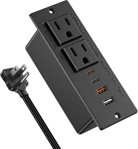 قطاع الطاقة المريح 30W USB C ، منفذ مكتب Mount Flush Flush ، 2 منافذ USB ، منفذ مريح لجدول جانبي/أريكة ، شريط طاقة قابس مسطح رفيع للغاية ، سلك 3 أقدام (أسود) in Kuwait