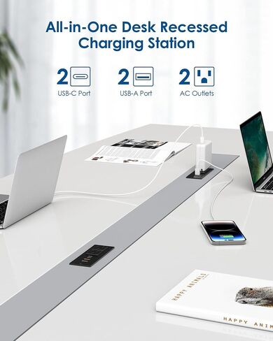 قطاع الطاقة المريح 30W USB C ، منفذ مكتب Mount Flush Flush ، 2 منافذ USB ، منفذ مريح لجدول جانبي/أريكة ، شريط طاقة قابس مسطح رفيع للغاية ، سلك 3 أقدام (أسود) in Kuwait