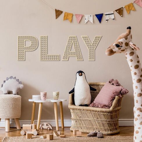 Play Sign for Playroom Wall Decor Wooden Playroom Sign 8 Inch Large Rattan Letters for Play Room Wall Decor Boho Nursery Wood Word Sign for Toddler Girls Boys Kids Bedroom Decorations in Saudi Arabia