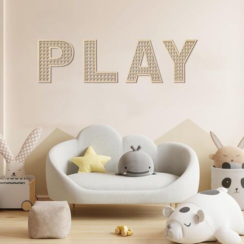 Play Sign for Playroom Wall Decor Wooden Playroom Sign 8 Inch Large Rattan Letters for Play Room Wall Decor Boho Nursery Wood Word Sign for Toddler Girls Boys Kids Bedroom Decorations in Saudi Arabia