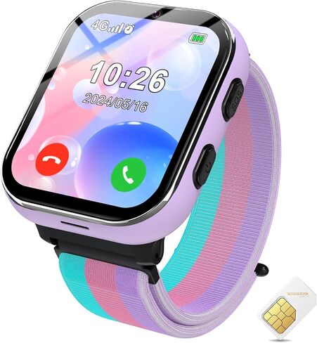 PTHTECHUS Smart Watch for Kids, 4G Smartwatch with Phone Call, SOS, Camera, Music Player, Learn Card, and Puzzle Games, Suitable for Boys and Girls Ages 4-12 Years Old Purple in Saudi Arabia