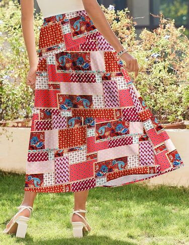 Zeagoo Women's Maxi Skirts Boho High Waist Pleated A-Line Flowy Swing Asymmetric Tiered Long Beach Skirt with Pockets in Saudi Arabia