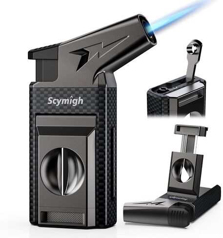 All-in-one Torch Lighter with Cutter, Built-in Punch, Refillable Windproof Jet Flame Butane Torch Lighters, Gifts for Men, Multifunctional Accessories Tool, Lighter for Candle, Travel (Without Fuel) in Saudi Arabia